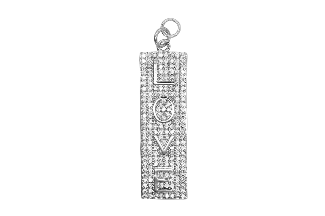 Silver Pave Large Long Love Charm