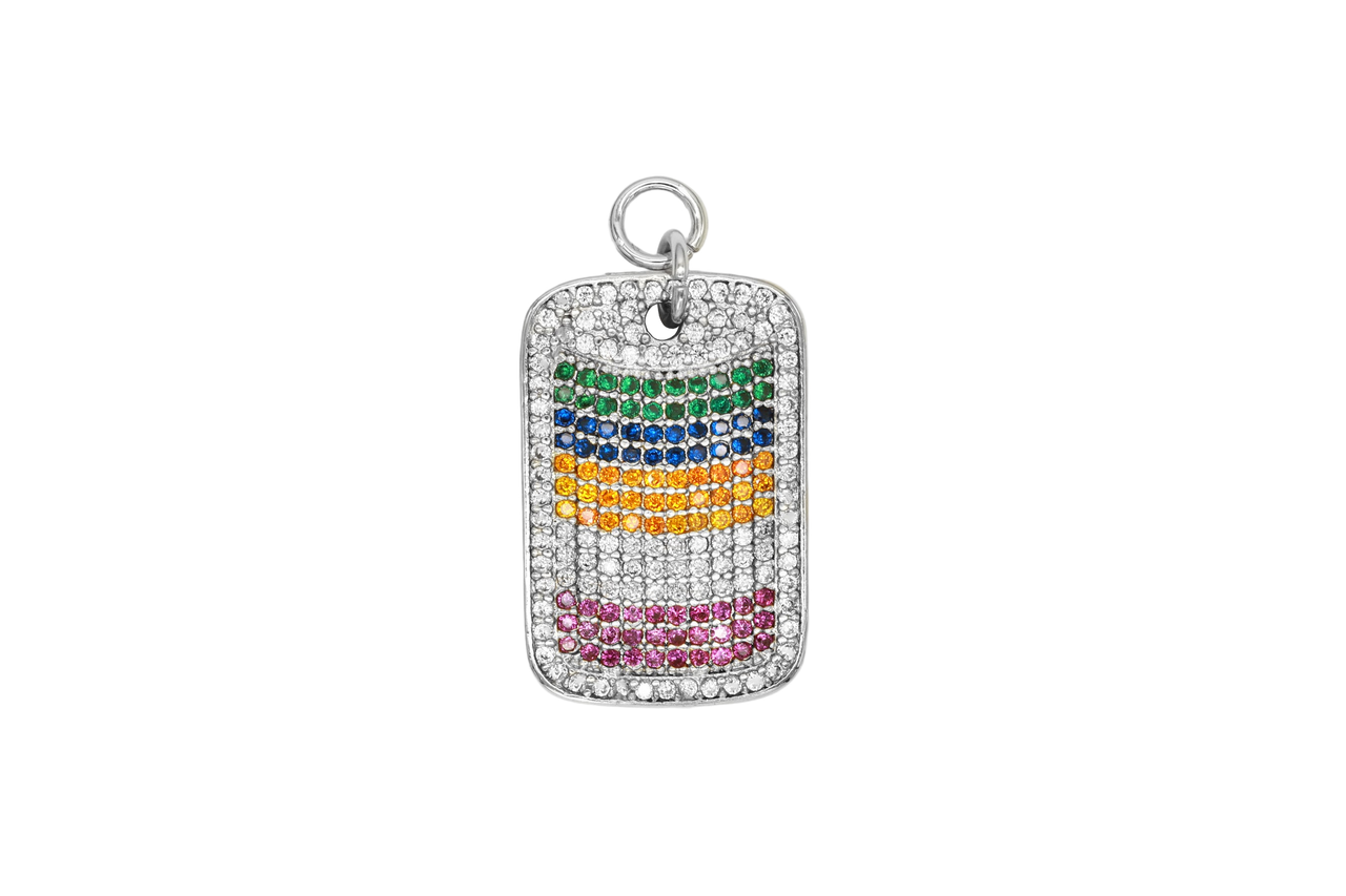 Silver Pave Rainbow Dog Tag Charm