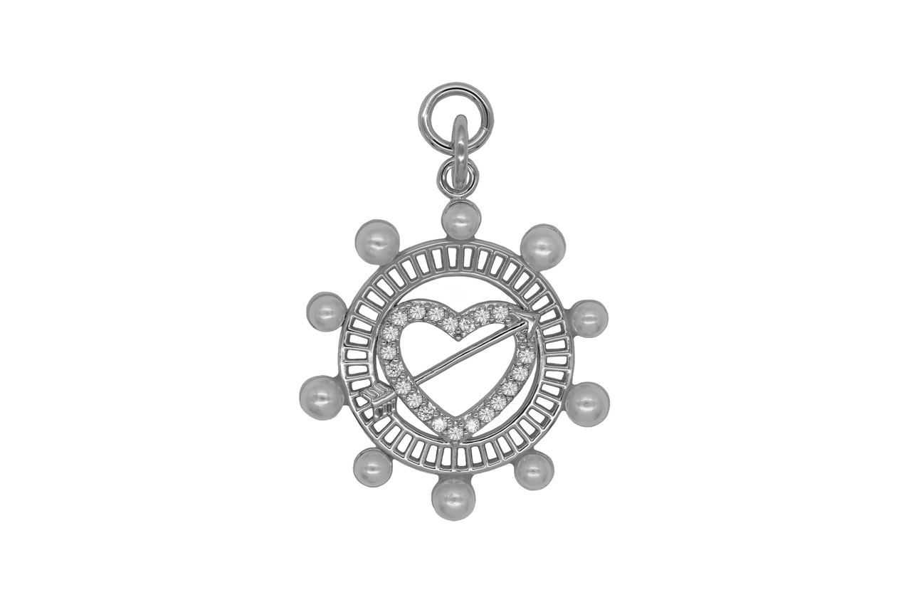 Silver Large Pearl Heart Charm