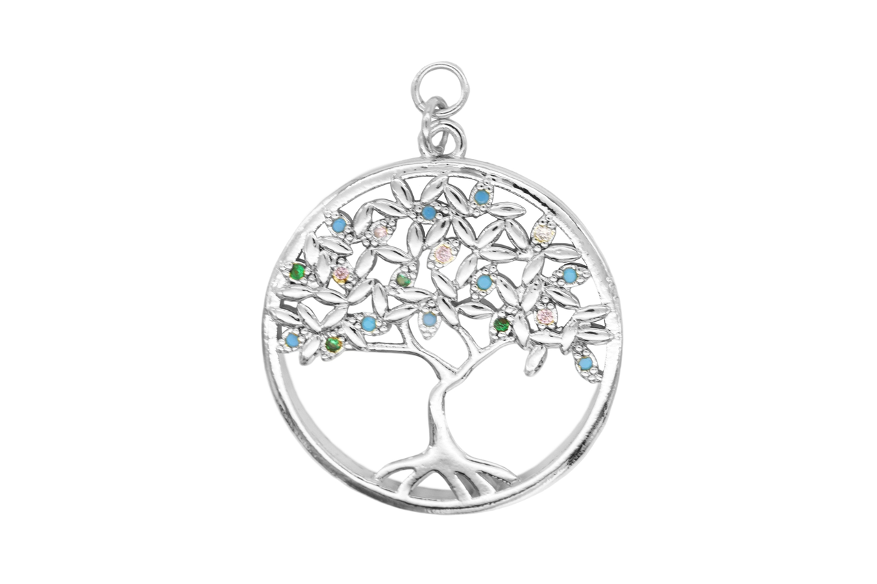Silver Multicolor Pave Tree of Life Charm