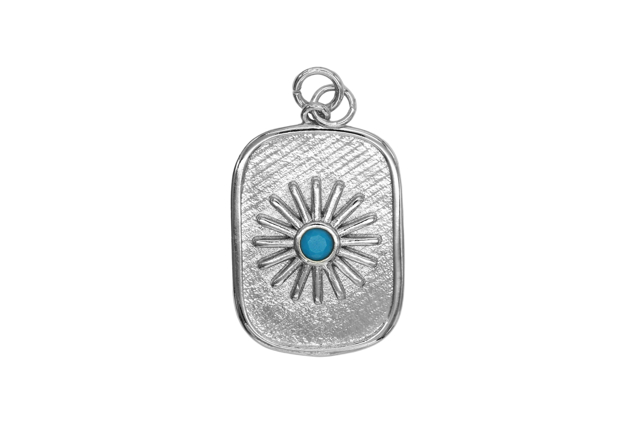 Silver Blue Turquoise Sun Charm