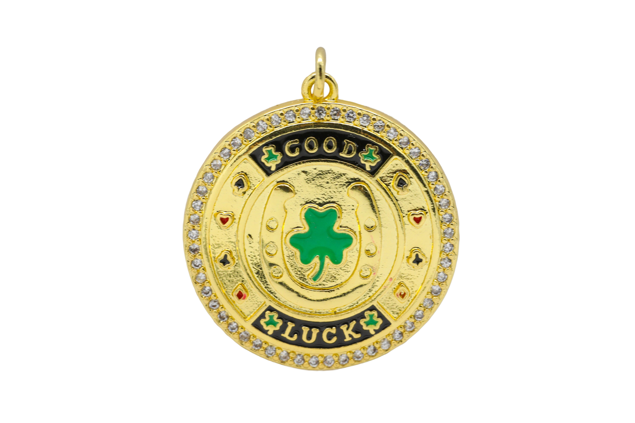 Gold Good Luck Clover Pave Charm