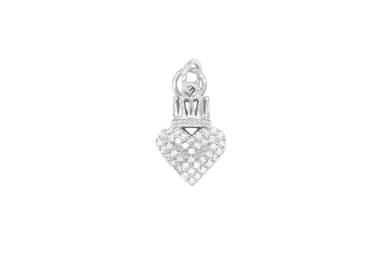 Silver Pave Crowned Heart Charm