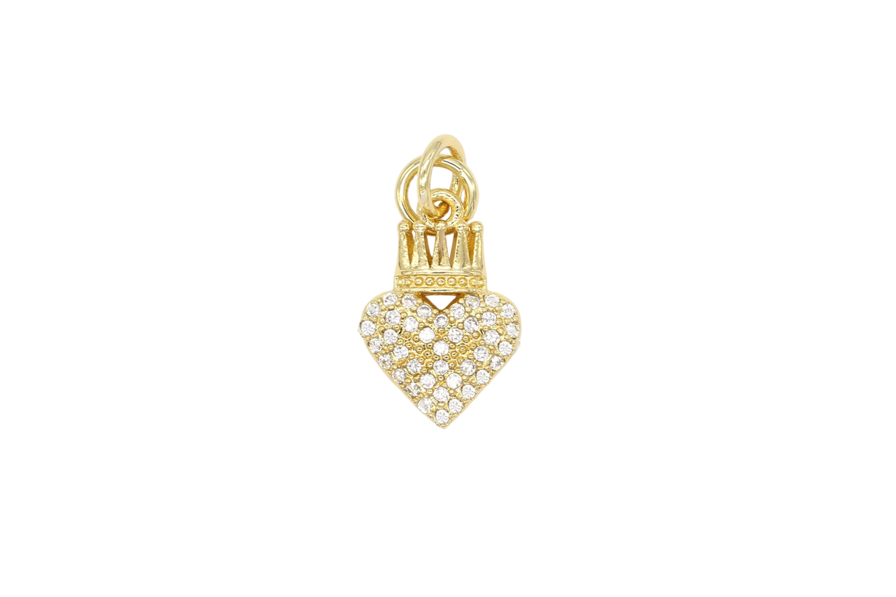 Gold Pave Crowned Heart Charm