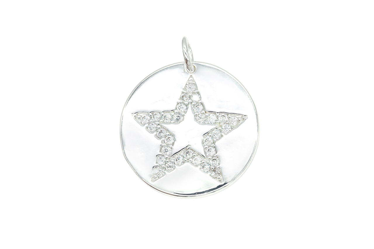 Silver Pave Coin Star Charm