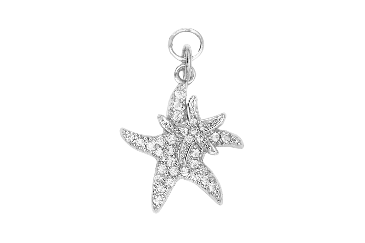 Silver Pave Double Starfish Charm