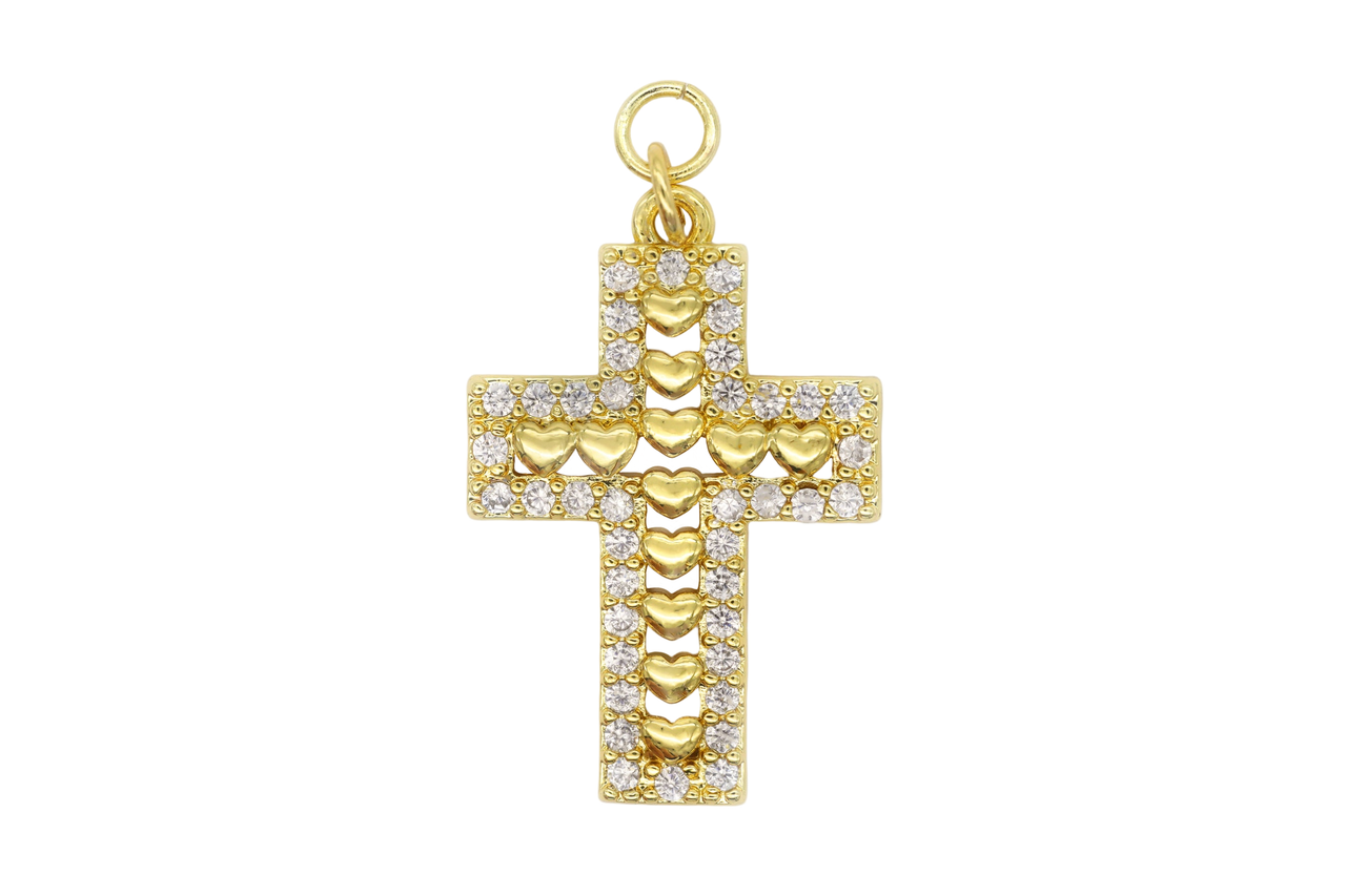 Gold Pave Beaded Cross Charm