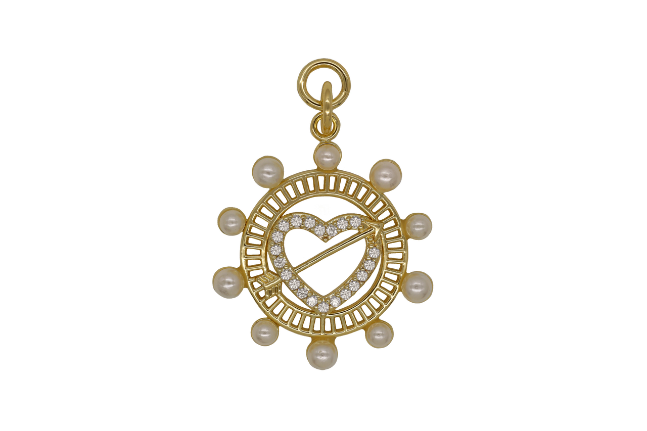 Gold Large Pearl Heart Charm