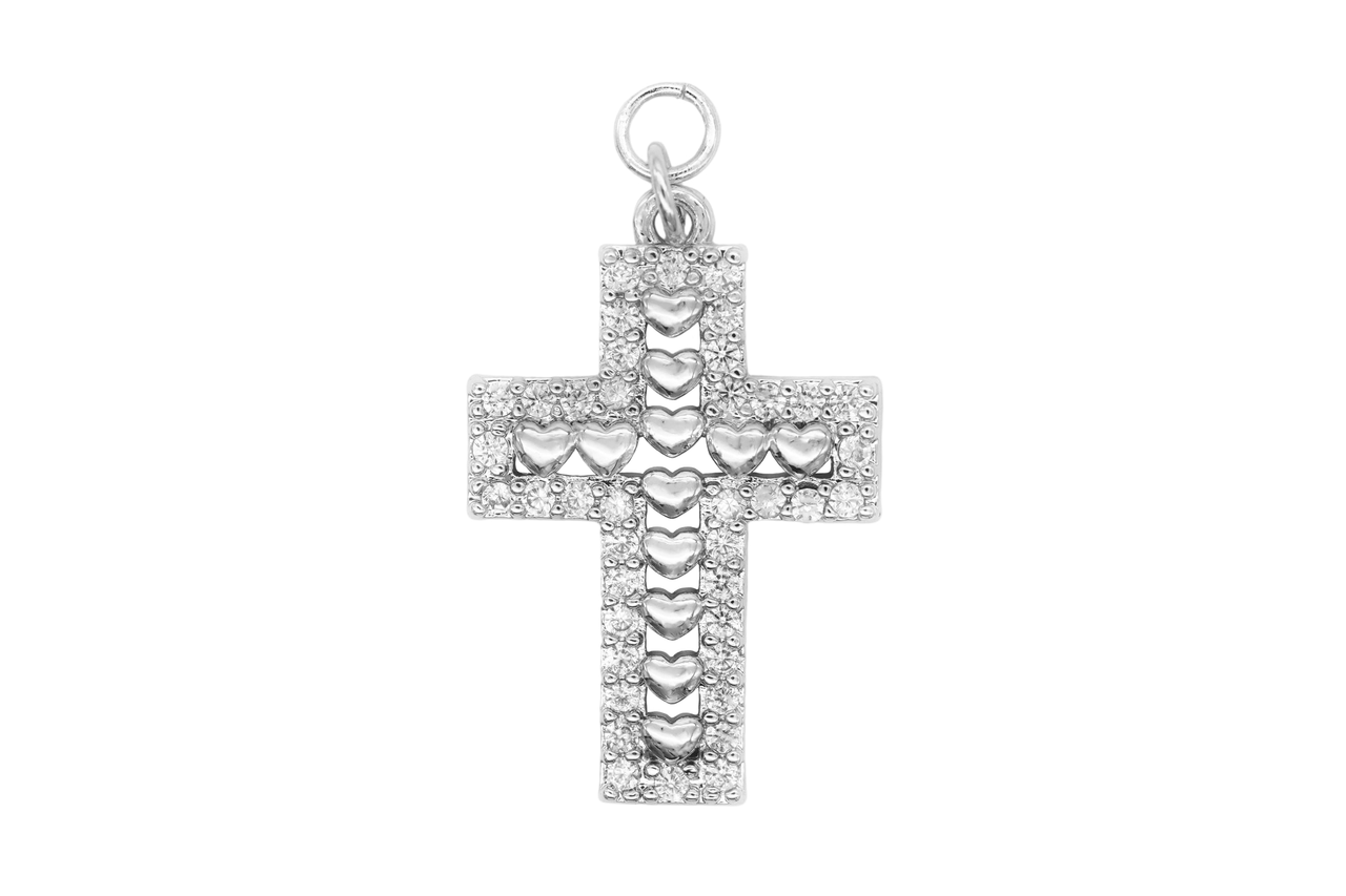 Silver Pave Beaded Cross Charm