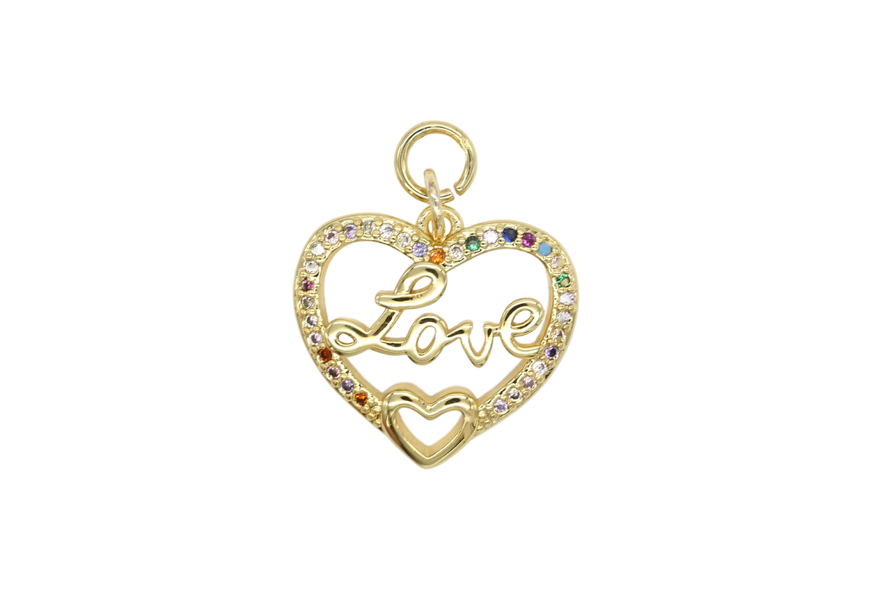 Gold Multicolor Pave Love/Heart Charm