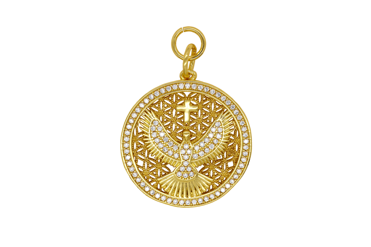 Gold Large Dove Coin Charm