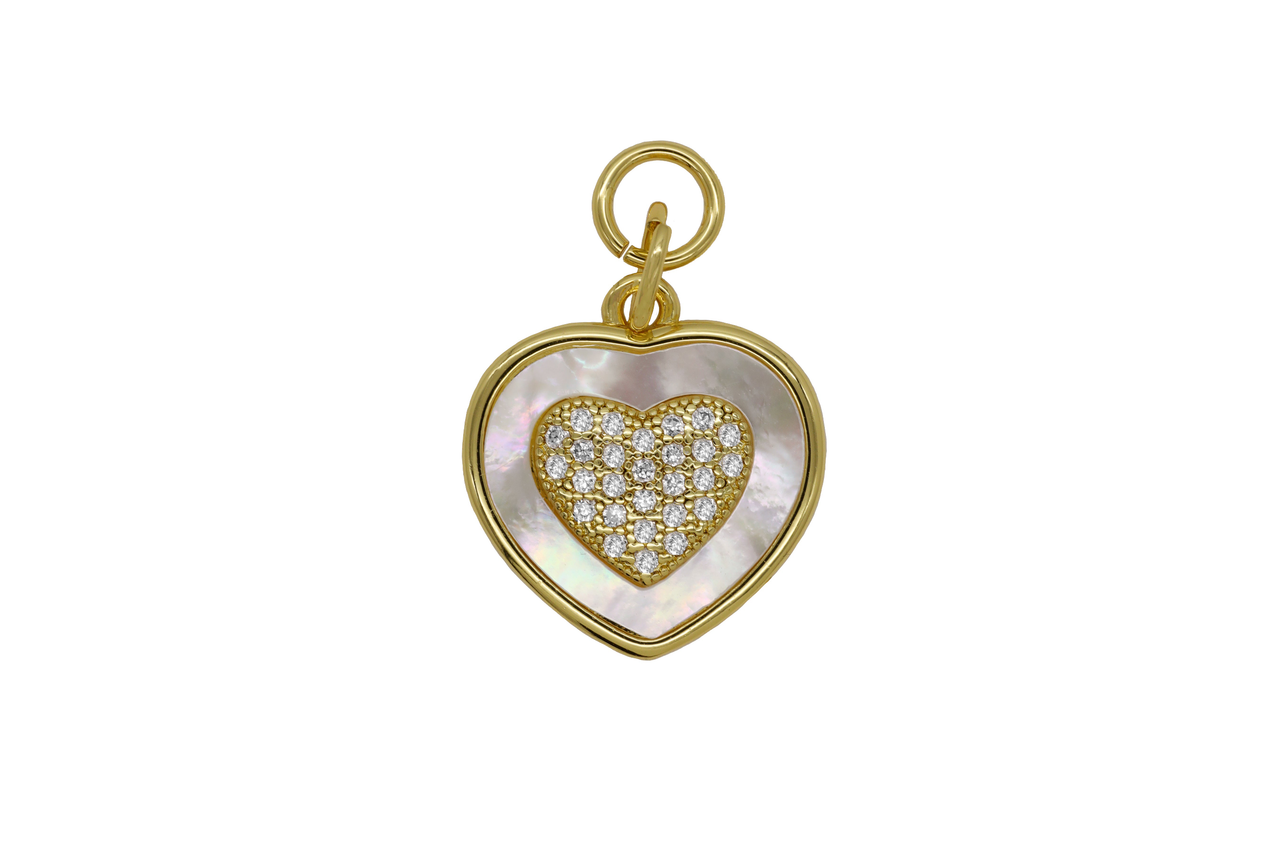Gold Mother of Pearl Heart Charm