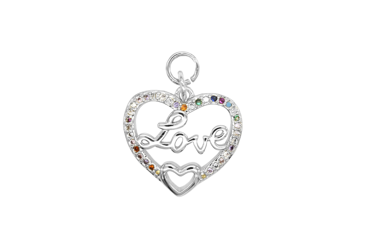 Silver Multicolor Pave Love/Heart Charm