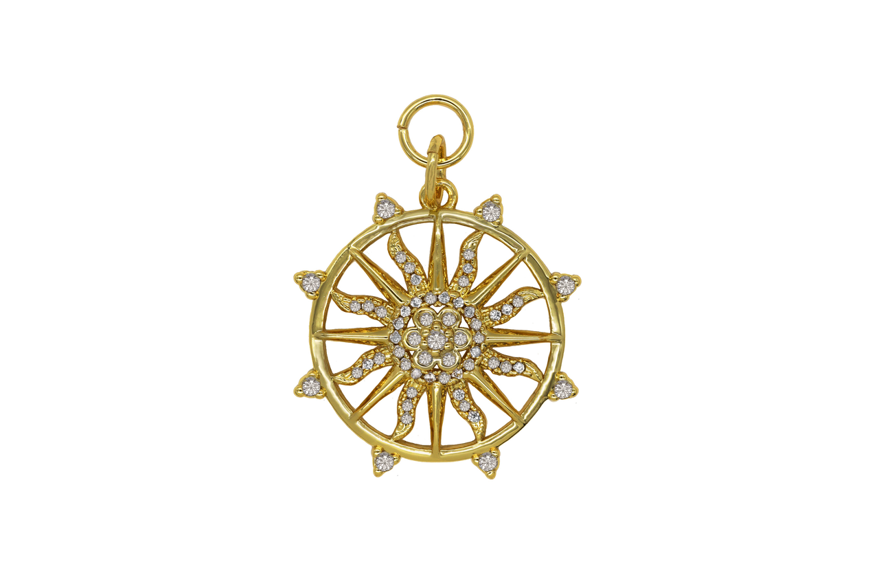 Gold Flower Wheel Charm