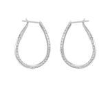 14k White Gold Diamond Oval Hoop Earrings