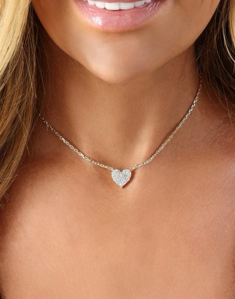 14k White Gold Diamond Heart Necklace