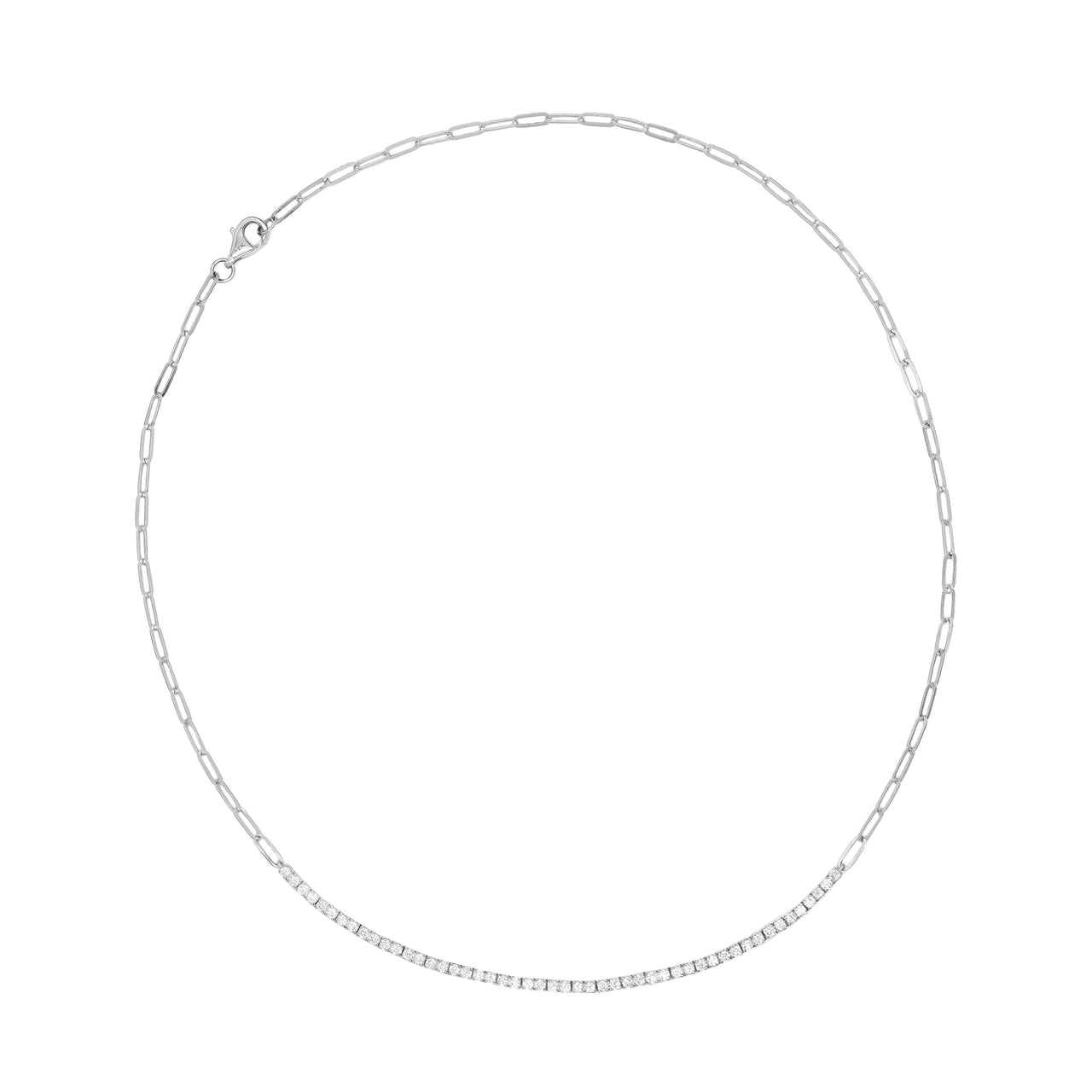 14k White Gold Diamond Tennis Paperclip Necklace