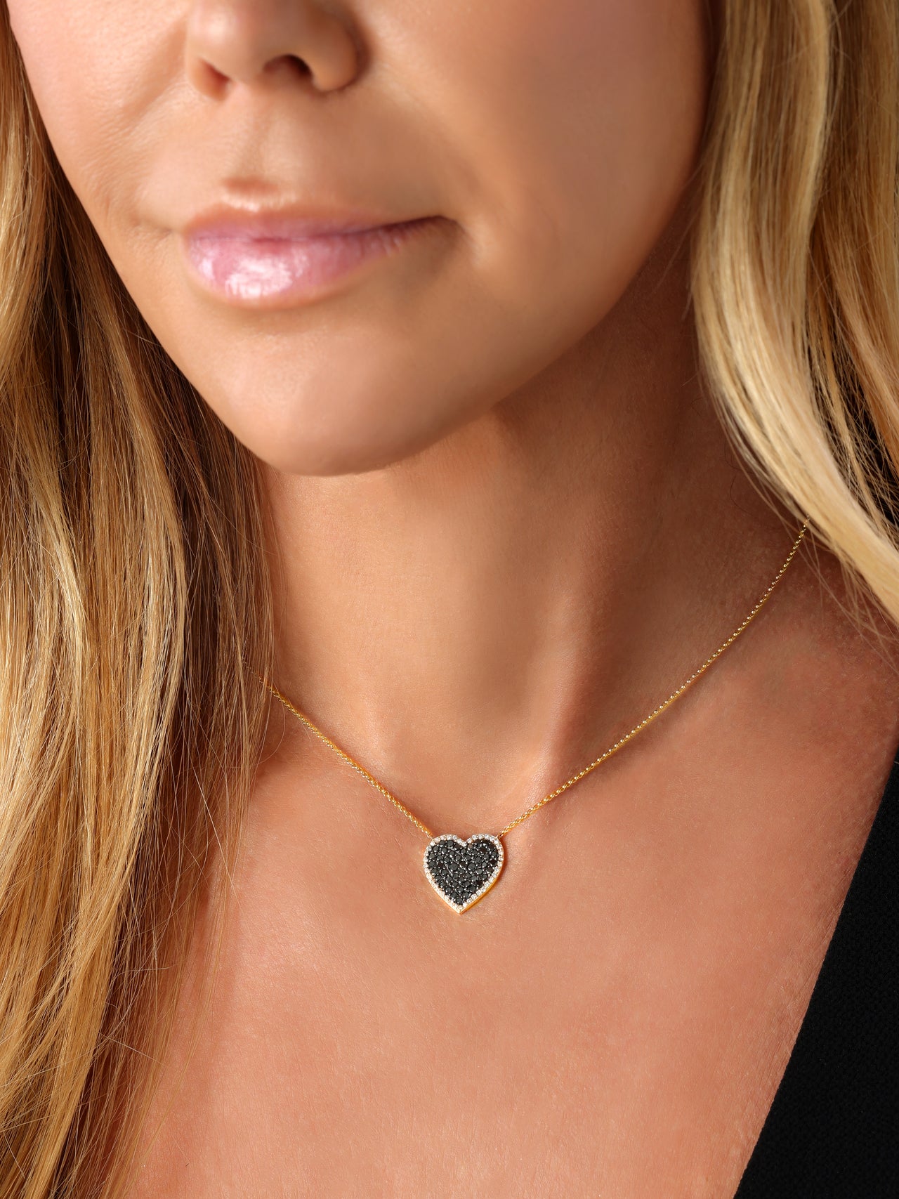 14k Yellow Gold Black Diamond Heart Necklace