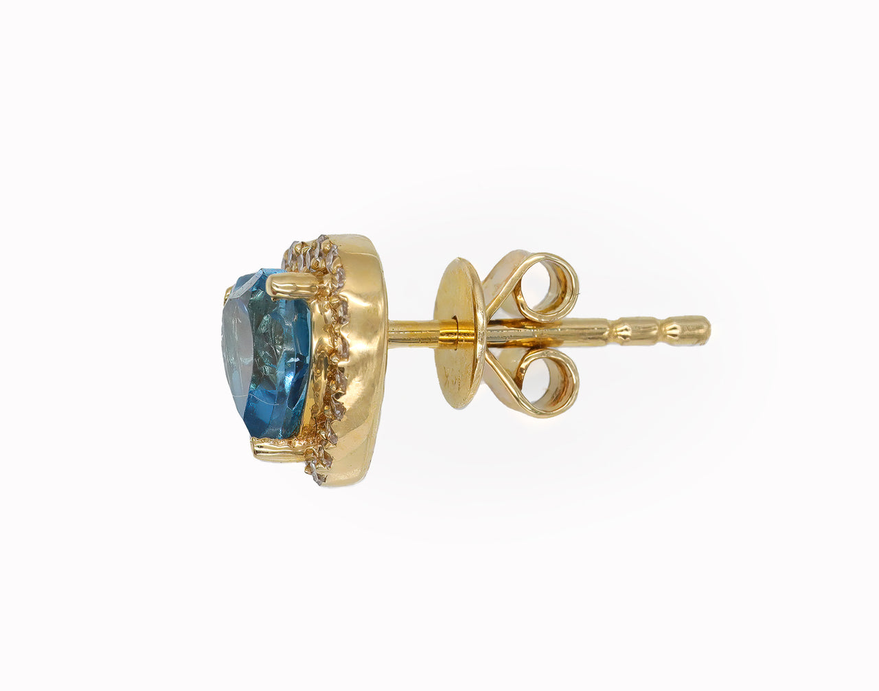 14k Yellow Gold Diamond Blue Topaz Heart Earrings.