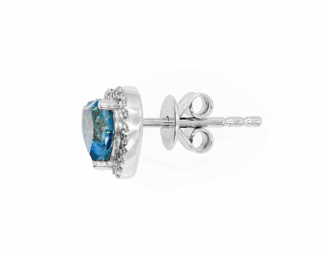 14k White Gold Diamond Blue Topaz Heart Earrings