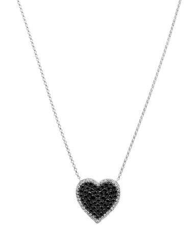 14k White Gold Black Diamond Heart Necklace