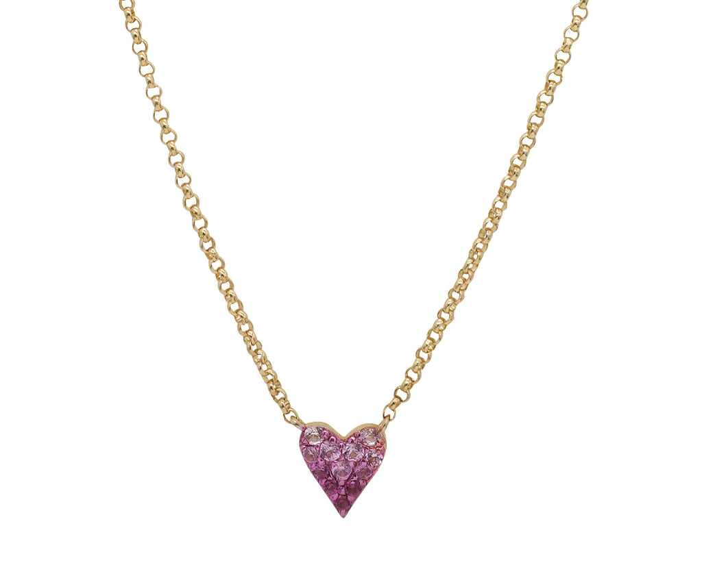 14k Yellow Gold Ombré Pink Sapphire Heart Necklace