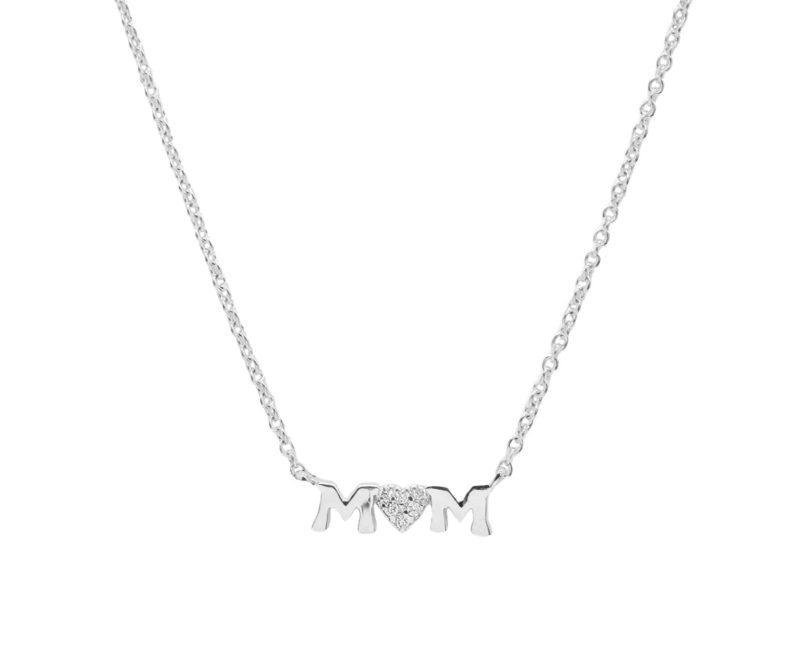 14k White Gold Diamond Mom Necklace