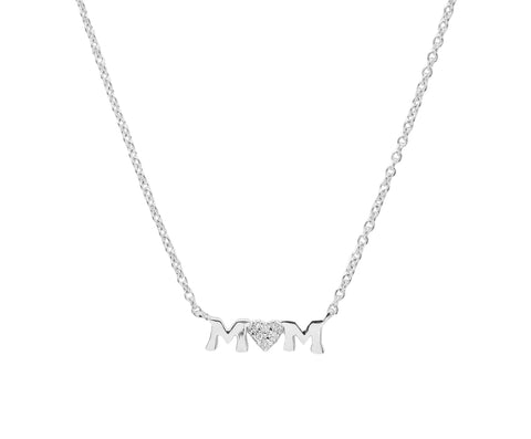 14k White Gold Diamond Mom Necklace
