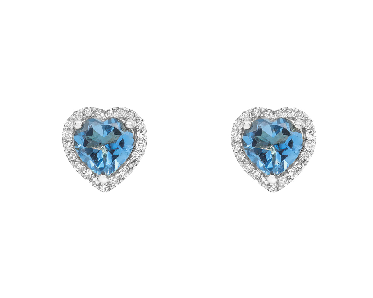 14k White Gold Diamond Blue Topaz Heart Earrings