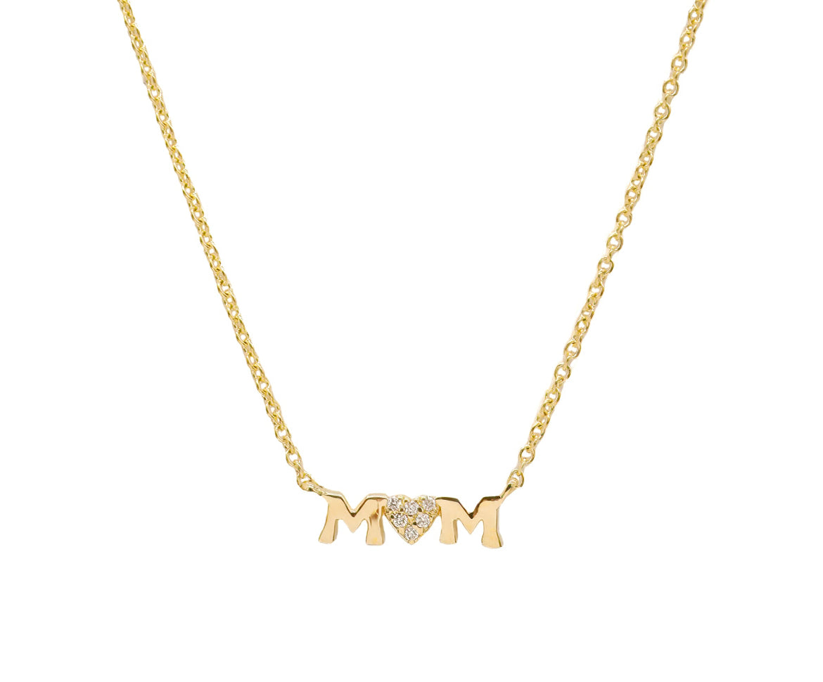 14k Yellow Gold Diamond Mom Necklace