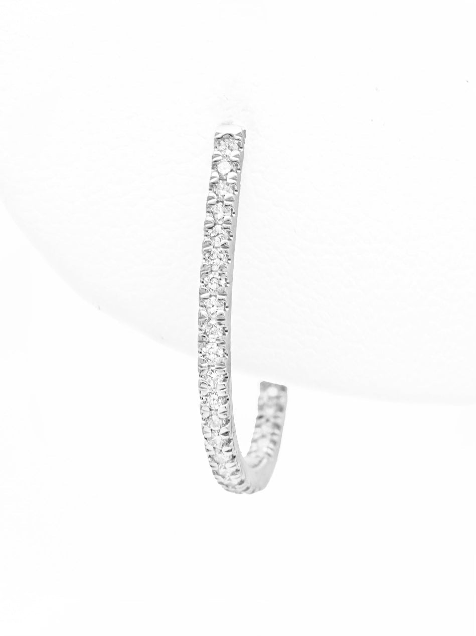 14k White Gold Diamond Oval Hoop Earrings