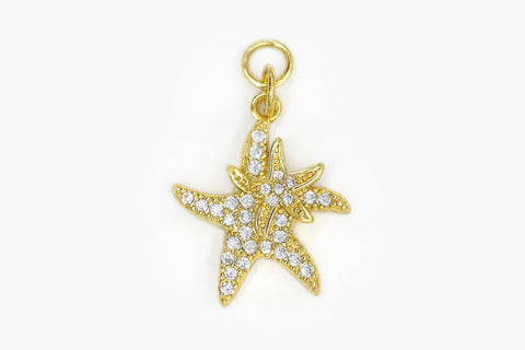 Gold Pave Double Starfish Charm