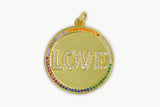 Gold Multicolor Pave Love Coin Charm