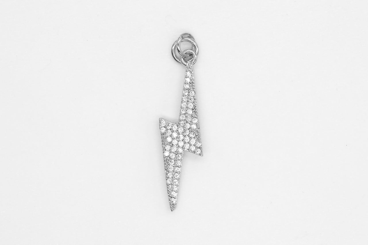 Silver Large Pave Lightening Bolt Charm