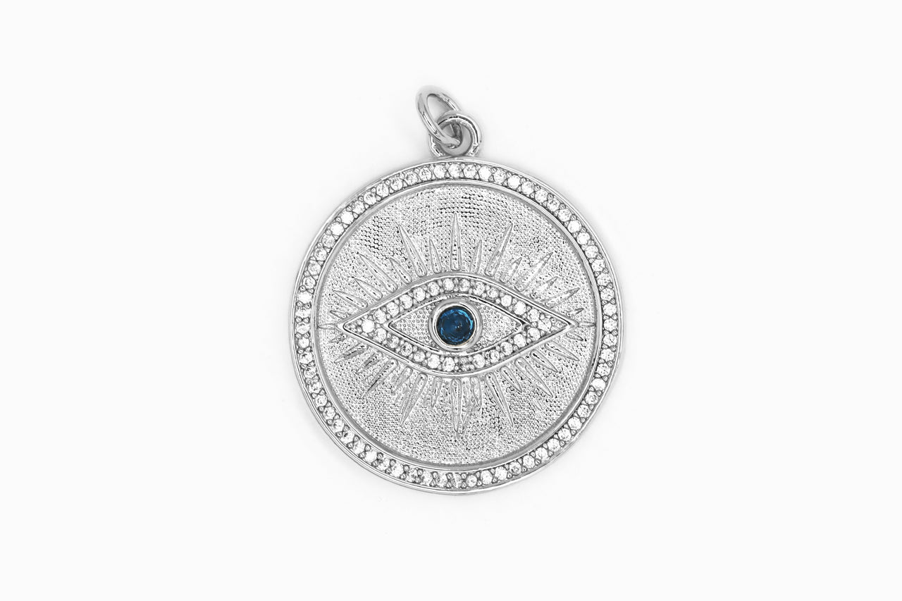 Silver Evil Eye/Blue Rhinestone Charm