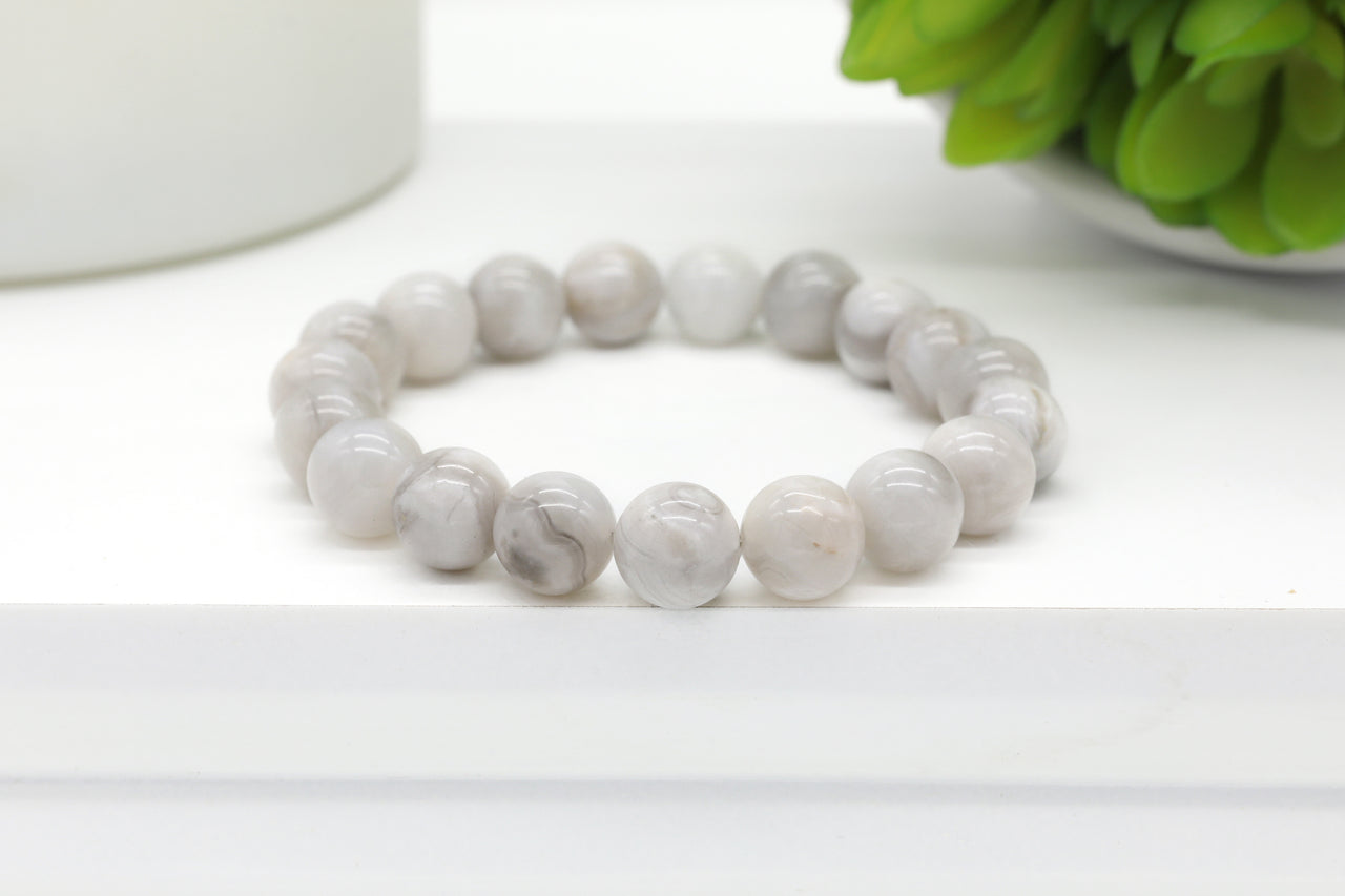 White and Gray Agate  10mm