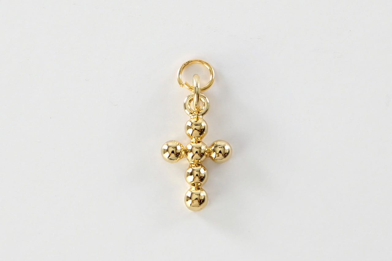 Gold Beaded Cross Charm