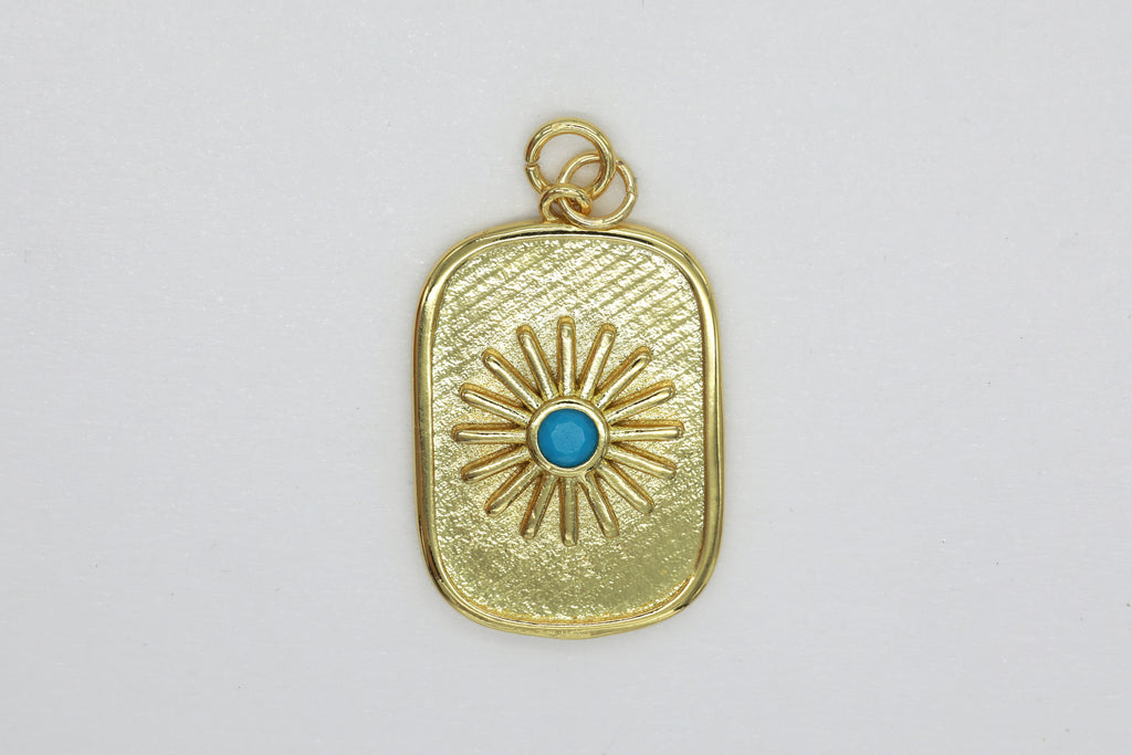 Gold Blue Turquoise Sun Charm