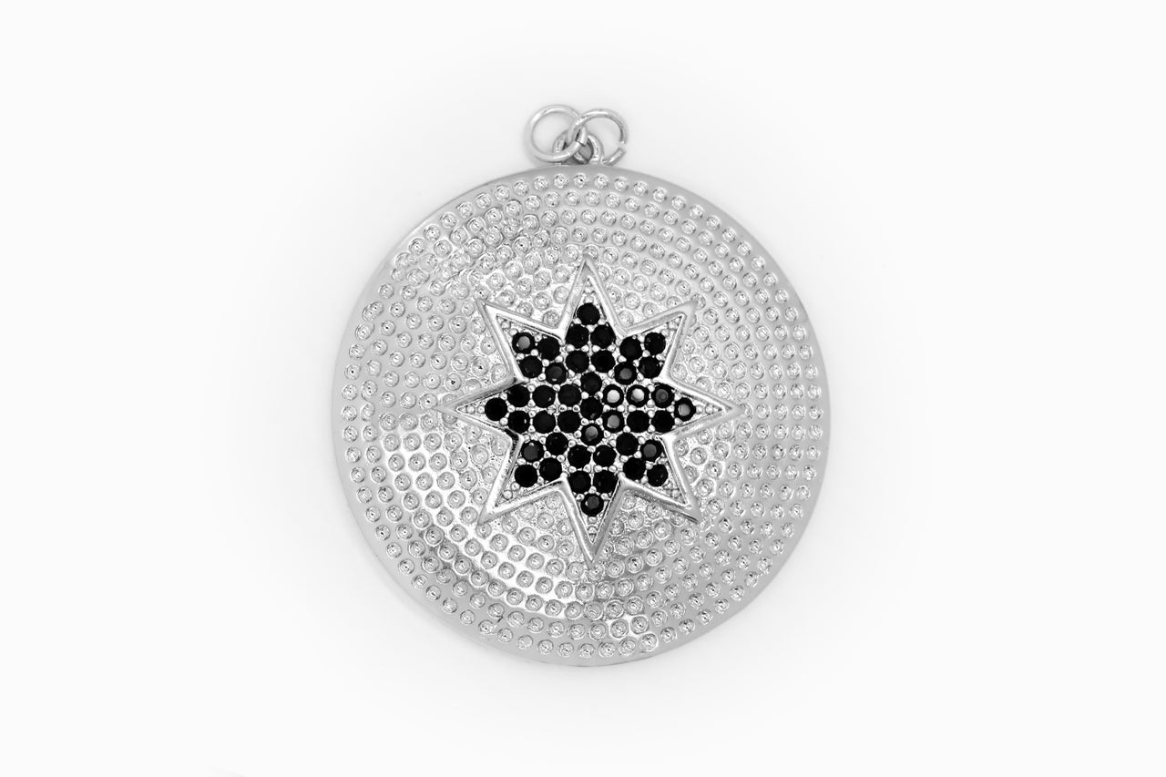 Silver Large Black Rhinestone Star Coin Charm