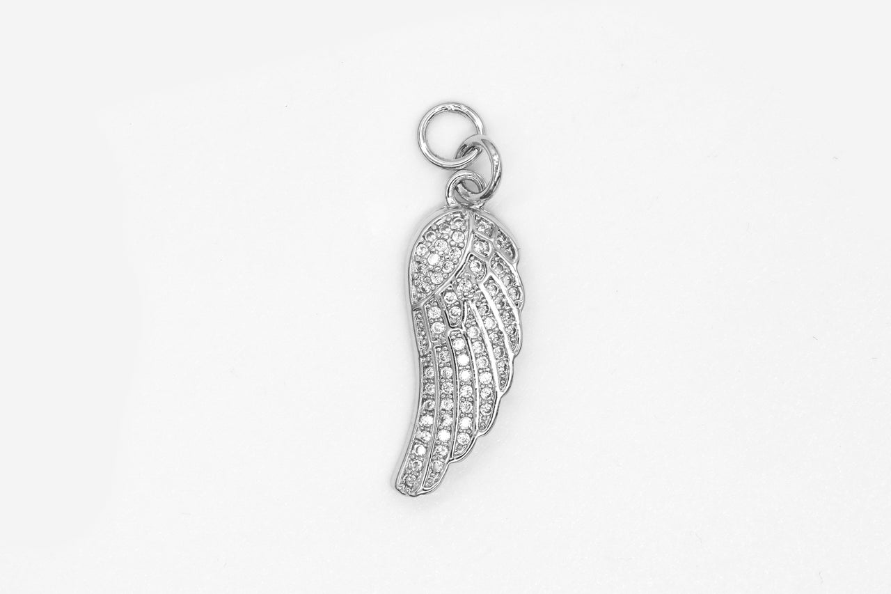 Silver Pave Large Angel Wing Charm