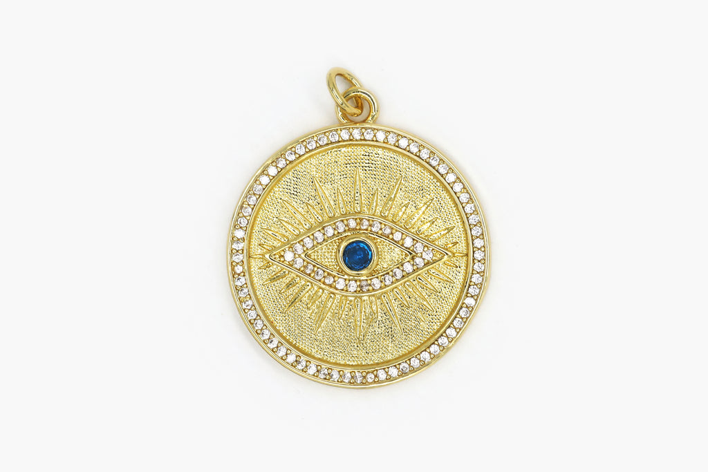 Gold Evil Eye/Blue Rhinestone Charm