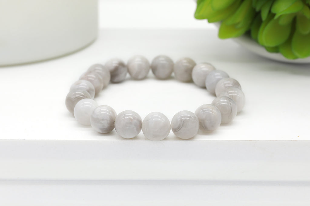 White and Gray Agate  10mm