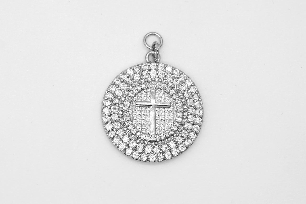 Silver Pave Large Cross Charm