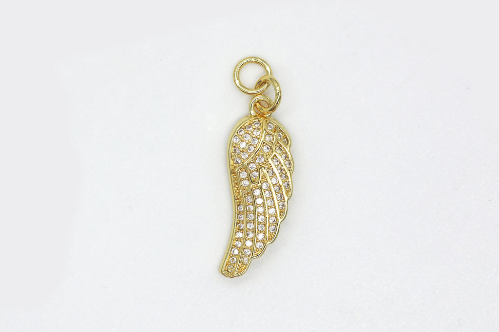 Gold Pave Large Angel Wing Charm