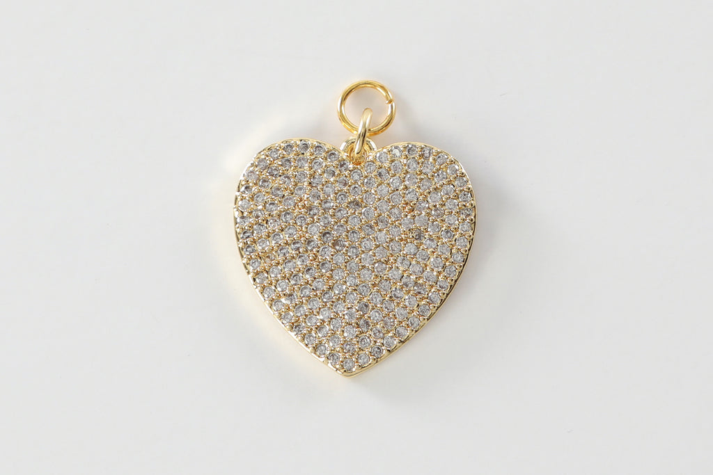 Gold Pave Wide Heart Charm