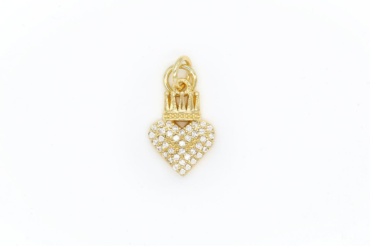 Gold Pave Crowned Heart Charm