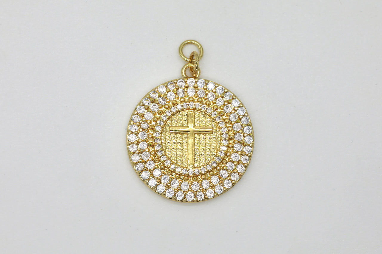 Gold Pave Large Cross Charm