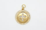 Gold Pave Cross Coin Charm