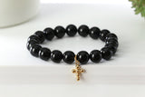 Gold Beaded Cross Charm