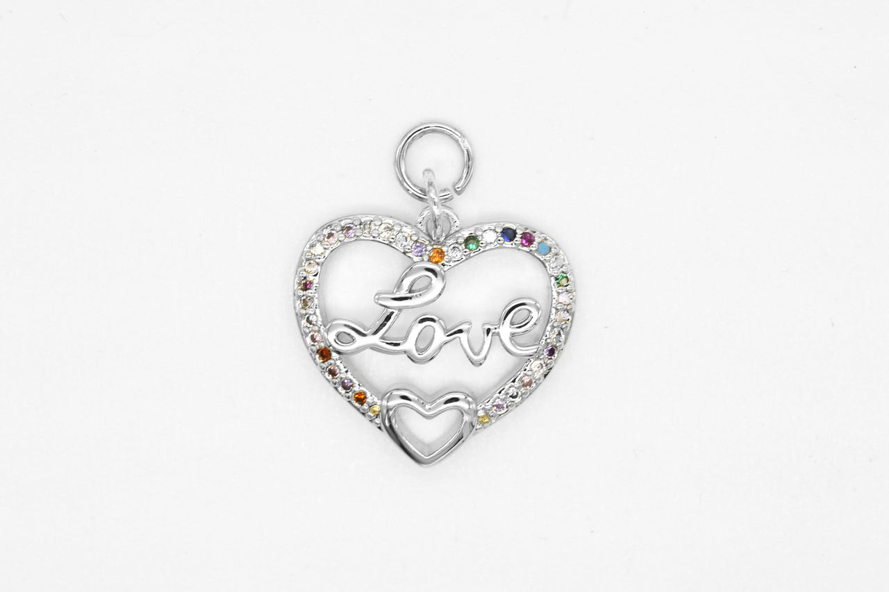 Silver Multicolor Pave Love/Heart Charm